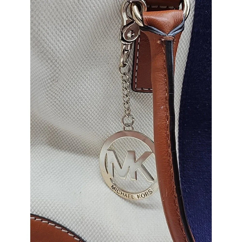 Michael Kors Hamilton Purse Tote Bag Tri-Color  Large Fabric Leather Padlock